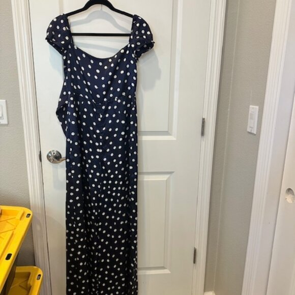 Mirae Silk navy polka dot jumpsuit with bow in the back ( floor length) - Picture 2 of 4